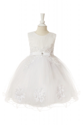 Girls Dress Style 10003 - Elegant Sleeveless Infant Dress with Intricate Floral Applique Details in